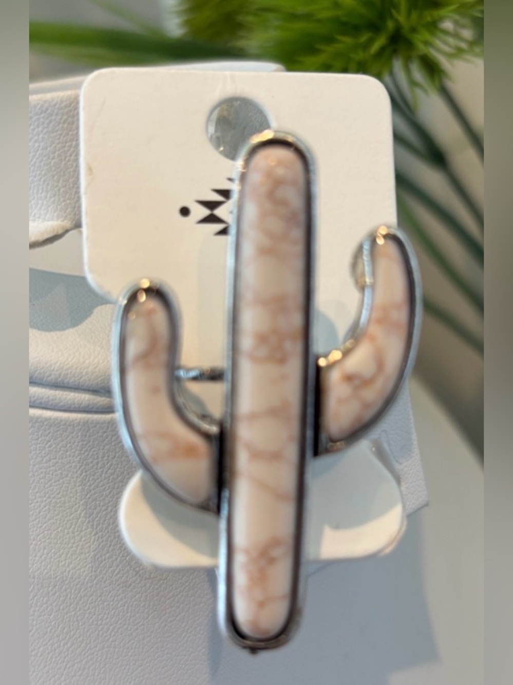Saguaro Cactus  in marbleized bone color with silver border,southwestern,trendy